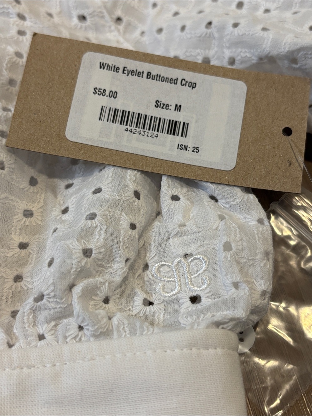 Albion NWT White Eyelet Buttoned Crop - Picture 10 of 15